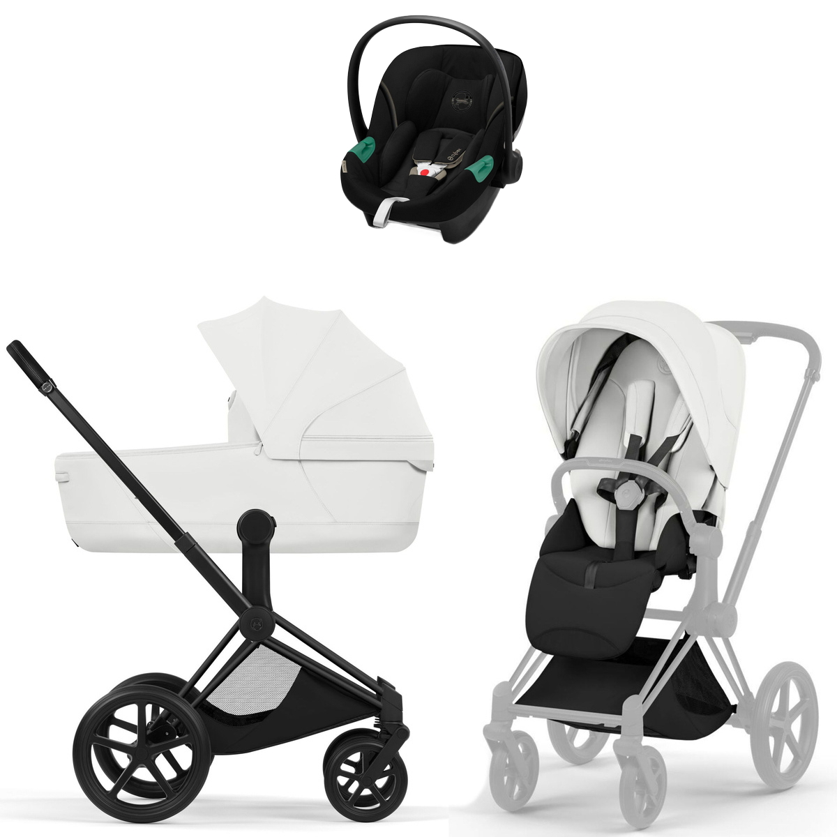 Коляска Cybex Priam V Matt Black Style Aton S2 Moon Black 3 в 1 Off White
