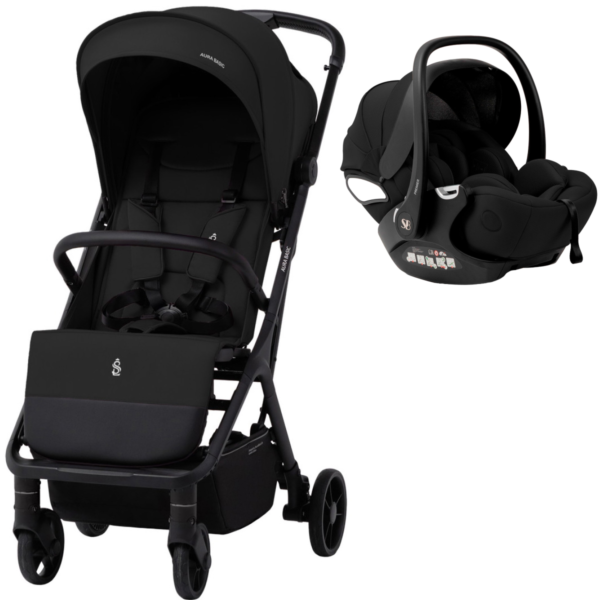 Прогулочная коляска Sweet Baby Aura Basic SBL + автокресло Premier Black Black