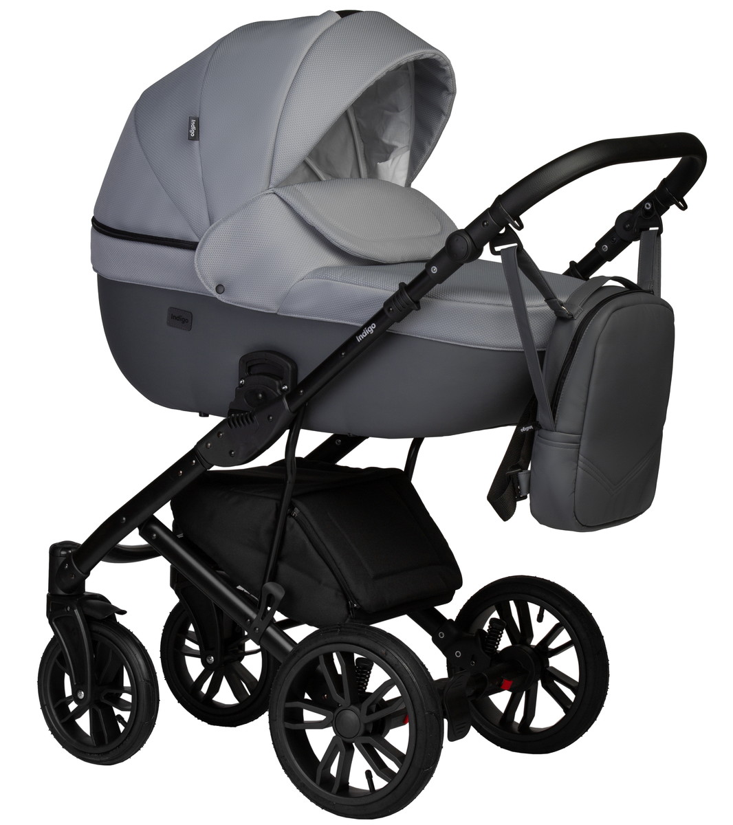Детская коляска Indigo Mio S 2 в 1 04 т.серая кожа+св.серый