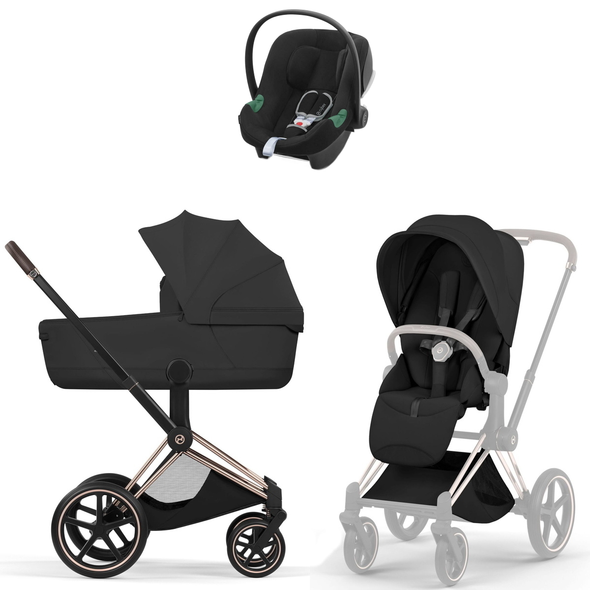 Коляска Cybex Priam V Rosegold Style Aton B2 Volcano Black 3 в 1 Sepia Black