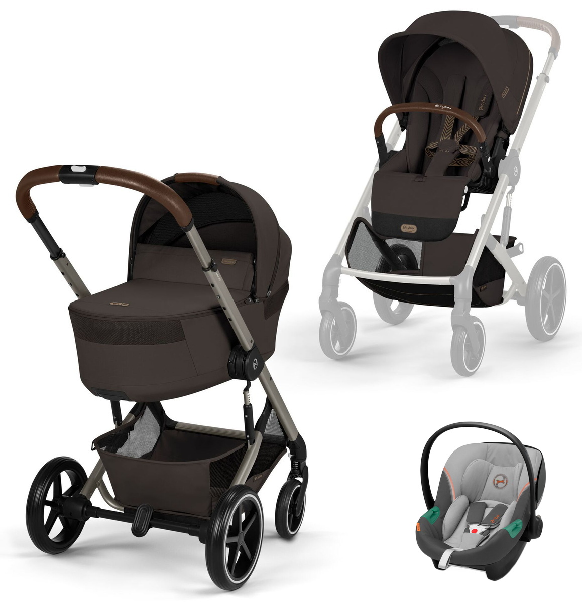Коляска Cybex Balios S Lux Fold Cot TPE Aton S2 Lava Grey 3 в 1 Chocolate Brown с дождевиками