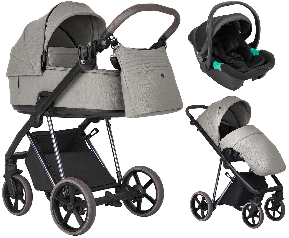 Детская коляска Roan Sol Luxury 2.0 3 в 1 с автокреслом Pituso Santiso Pro Black SLSS/10 Silk Soft/Nickel/руч.Cappuccino/к.Capp(2 места)