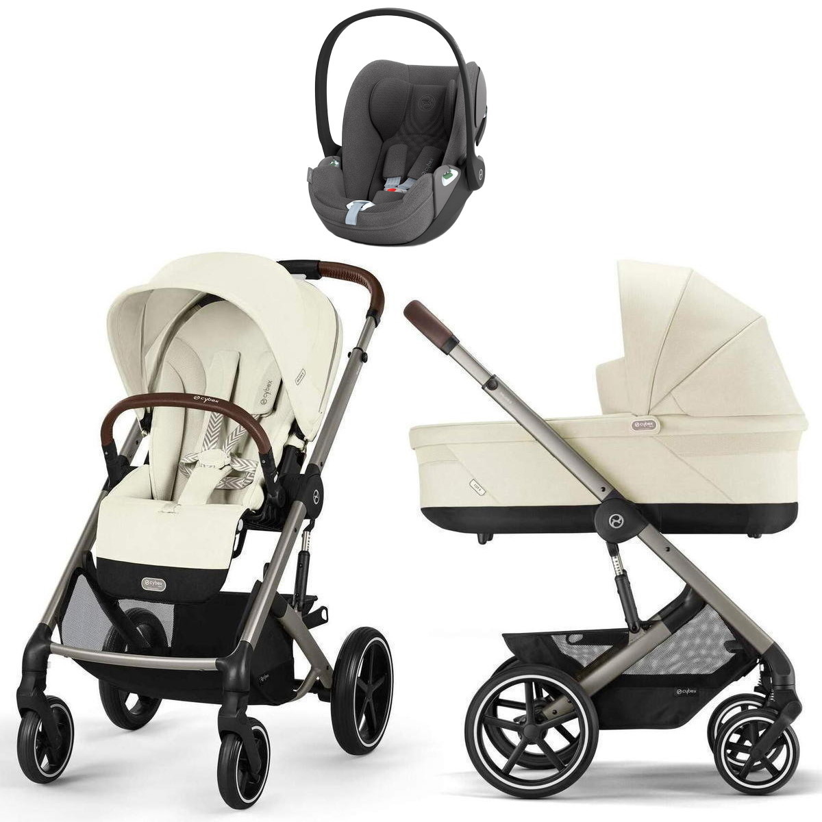 Коляска Cybex Balios S Lux TPE complete Cloud T Mirage Grey Plus 3 в 1 Seashell Beige с дождевиками