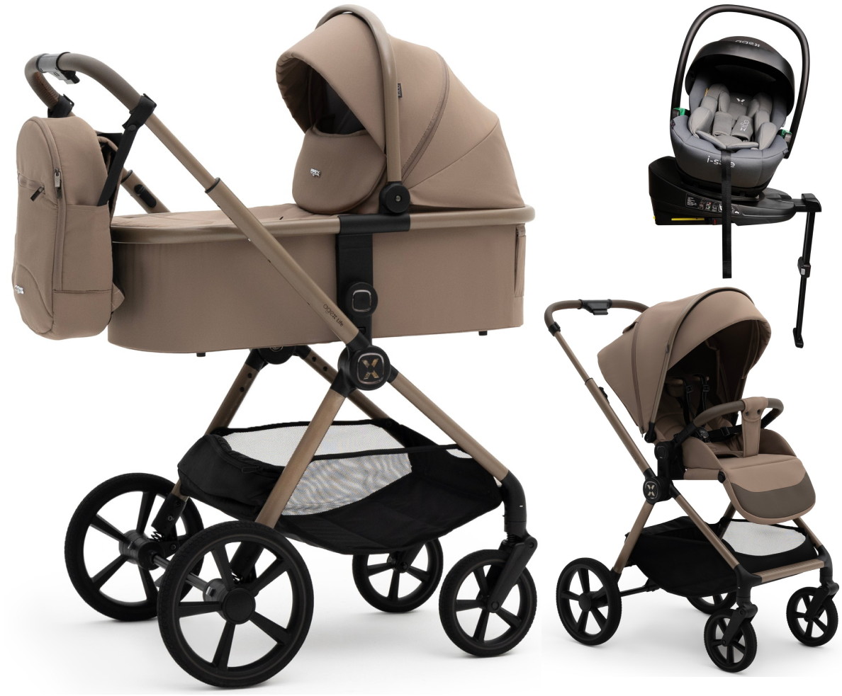 Коляска Agex Life 4 в 1 матовая рама с автокреслом i-Safe Grey и базой ALB620 Taupe Beige (Бежевый)
