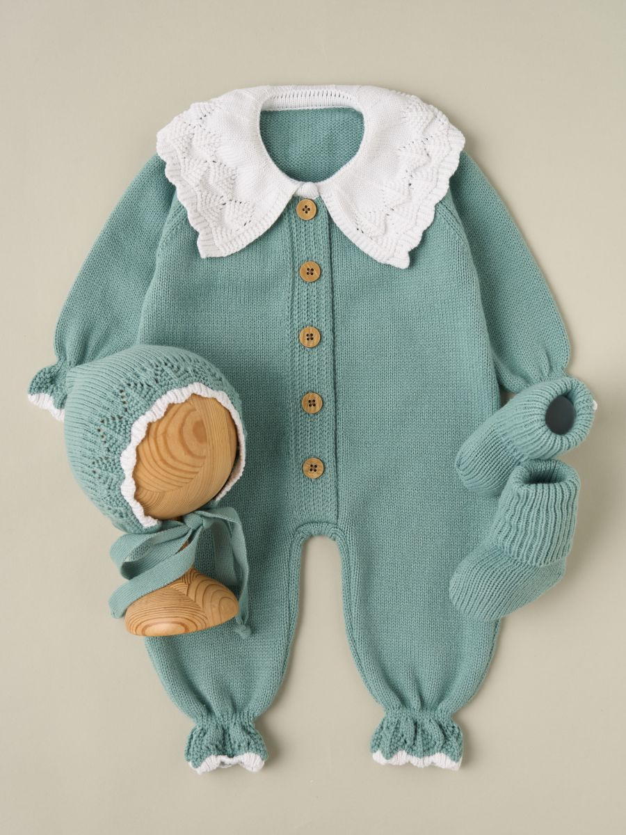 Комбинезон с воротником, чепчик, носочки Little Star Классик 807333 (ЧЗ-нк) полынь/белый 62