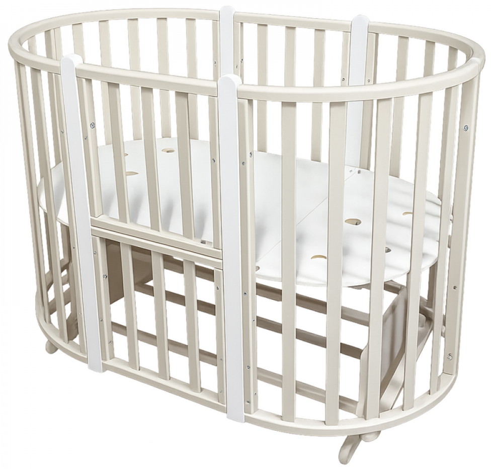 Детская кроватка-трансформер Антел Иван Царевич 4 в 1 маятник поперечный,колеса кашемир/белый