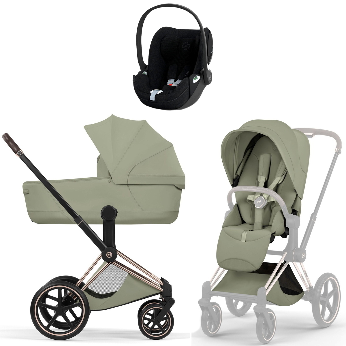 Коляска Cybex Priam V Rosegold Style Cloud T Sepia Black Plus 3 в 1 Sage Green