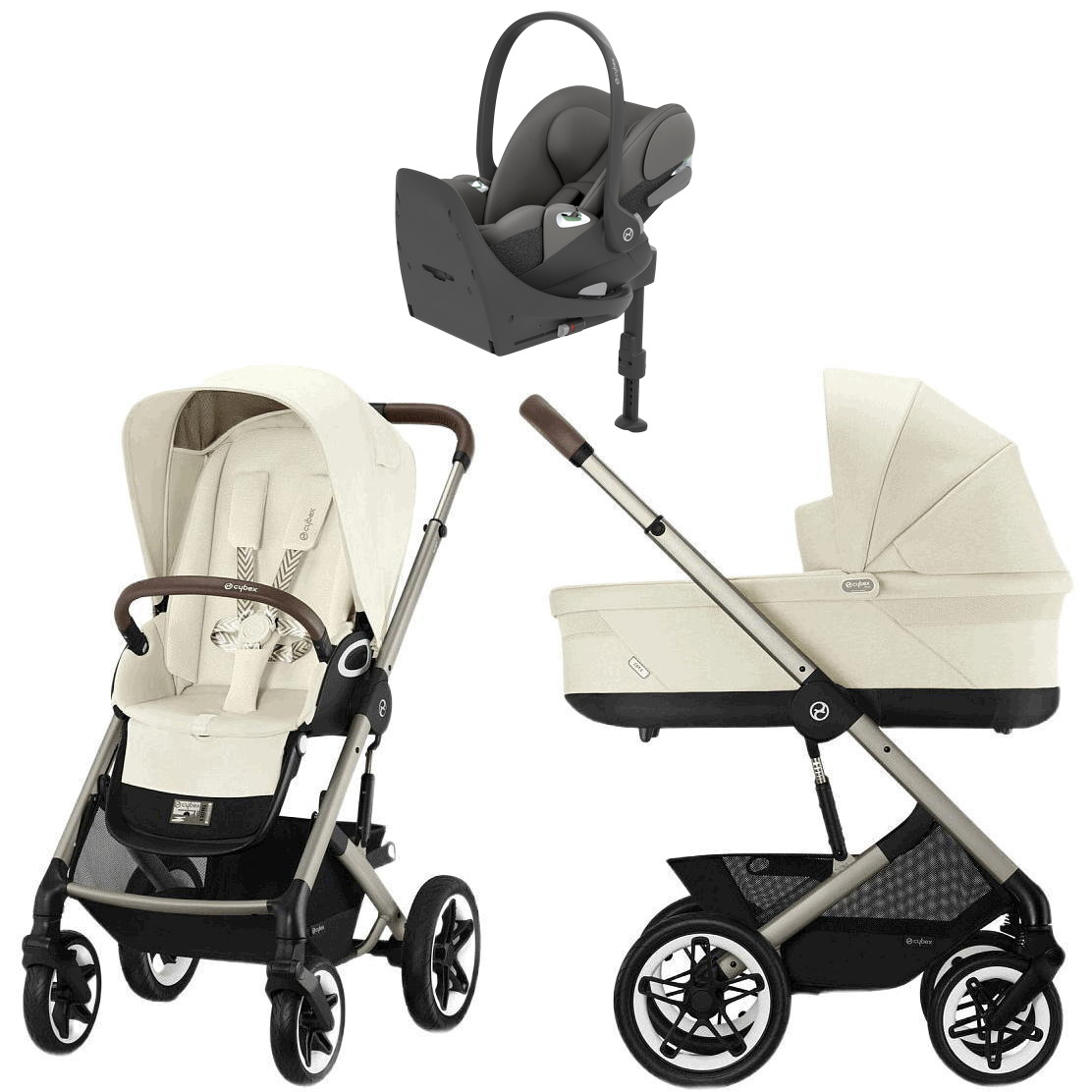 Коляска Cybex Talos S Lux TPE complete Cloud T Mirage Grey Base T 4 в 1 Seashell Beige с дождевиками