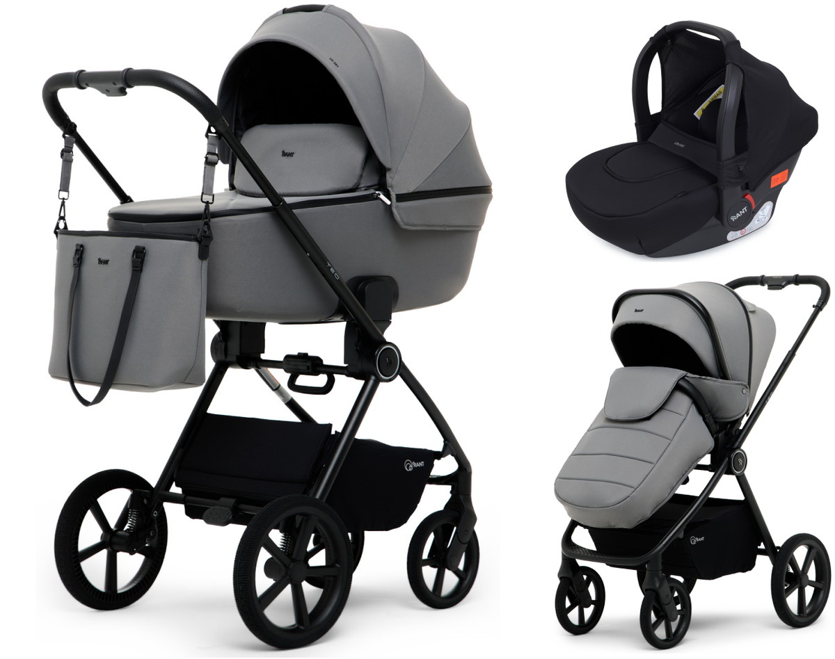 Детская коляска Rant Teo Soft 3 в 1 с автокреслом Cruise Black Grey