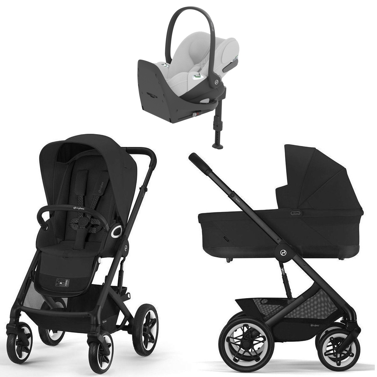 Коляска Cybex Talos S Lux BLK complete Cloud T Platinum White Plus Base T 4 в 1 Moon Black с дождевиками