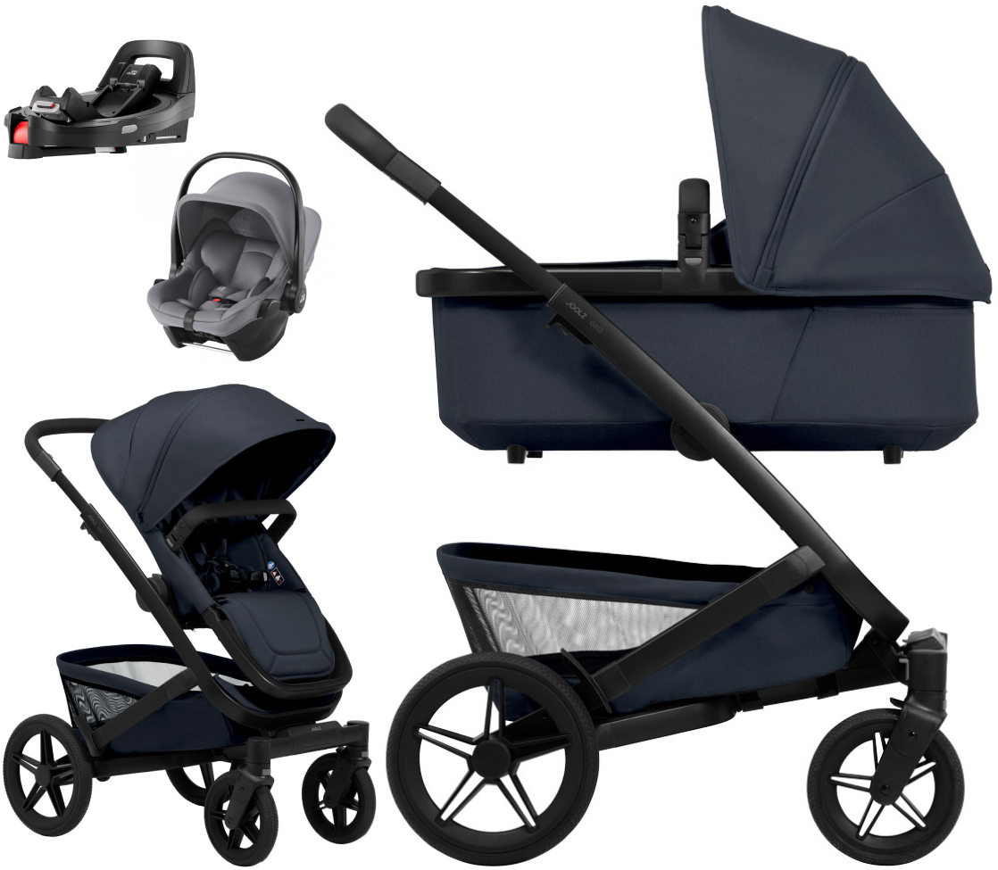 Детская коляска 4 в 1 Joolz Geo5 и автокресло Baby-Safe Core Frost Grey и база Vario Base 5Z Dark Navy Blue