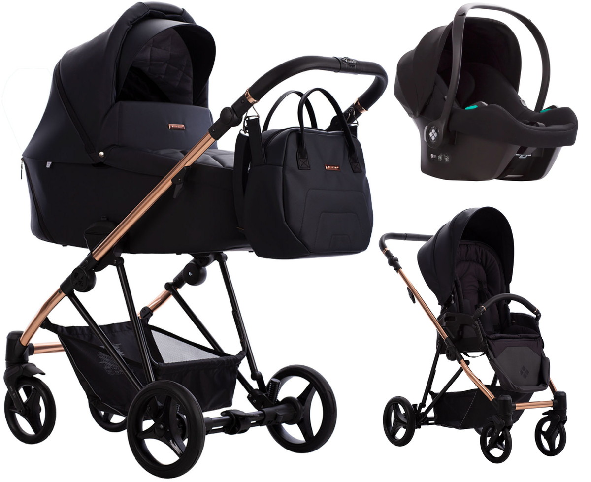 Детская коляска Bebetto Yoddi Premium Class 3 в 1 с автокреслом Avionaut Cosmo 02 черная кожа рама бронза