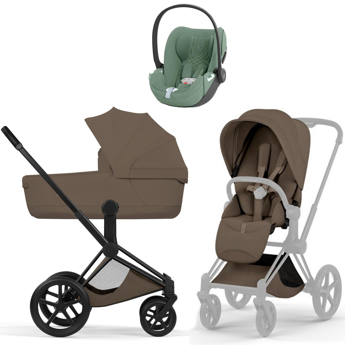Коляска Cybex Priam V Matt Black Style Cloud T Leaf Green Plus 3 в 1 Coconut Brown