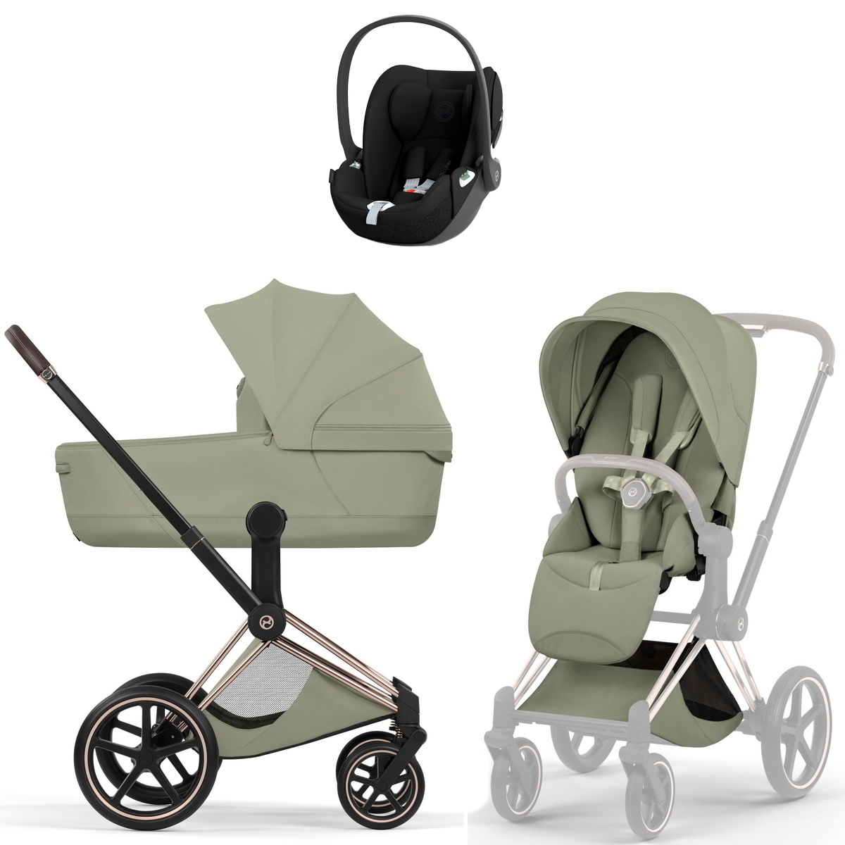 Коляска Cybex Priam V Rosegold Style Cloud T Sepia Black 3 в 1 Sage Green