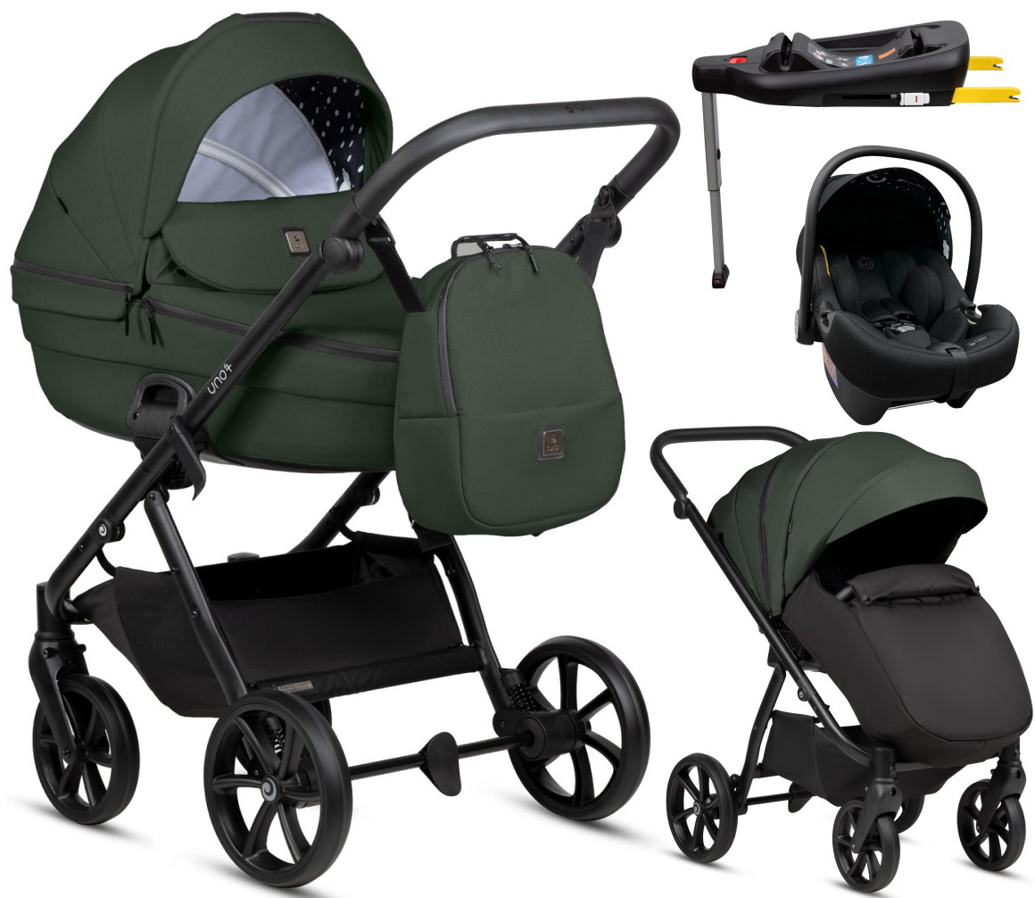 Детская коляска Tutis Uno 6 Plus Essential collection 4 в 1 с автокреслом Elo Lux EduSky Black и базой 1602144 Pistaccio с сумкой