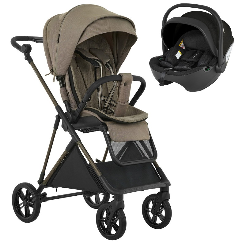 Детская прогулочная коляска Pituso Carbon RX c автокреслом Baesa Pro Black Tuareg Beige/рама carbon gold