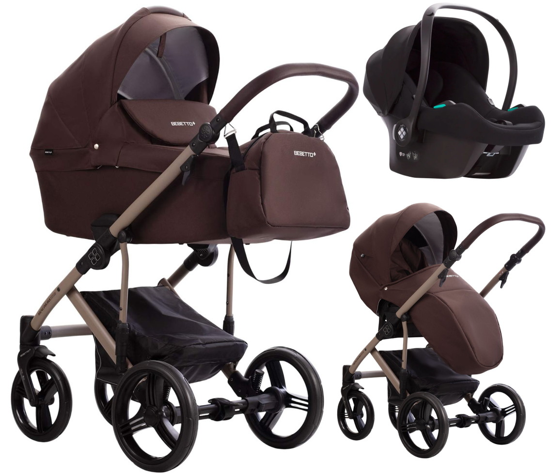 Детская коляска Bebetto Magnum Light 3 в 1 с автокреслом Avionaut Cosmo 20 коричневый, бежевая рама