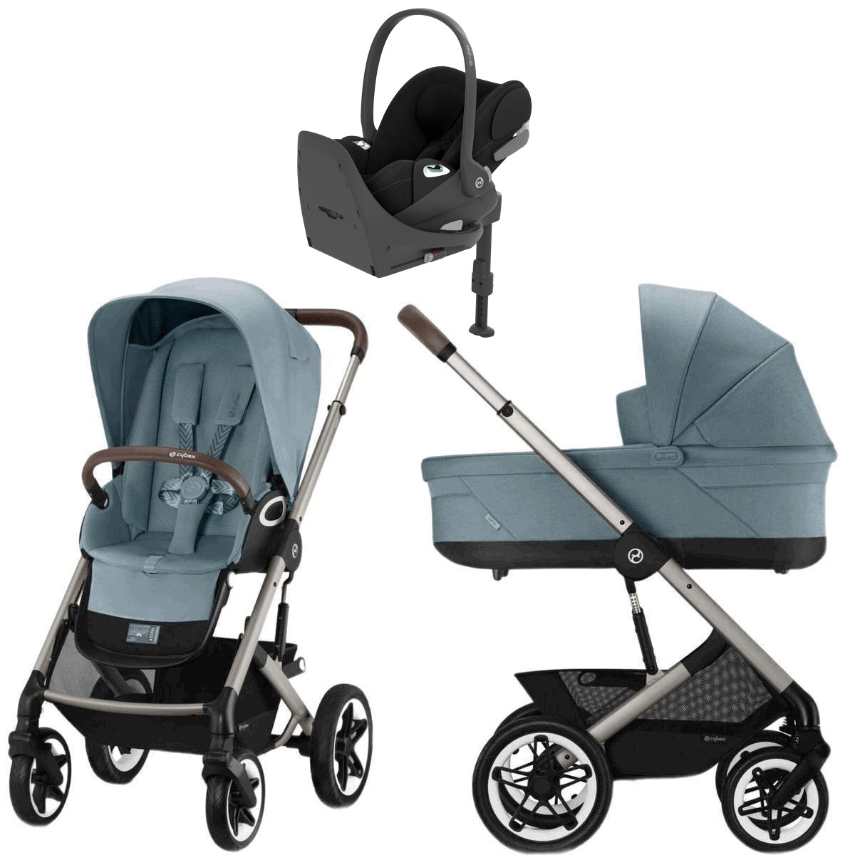 Коляска Cybex Talos S Lux TPE complete Cloud T Sepia Black Plus Base T 4 в 1 Stormy Blue с дождевиками