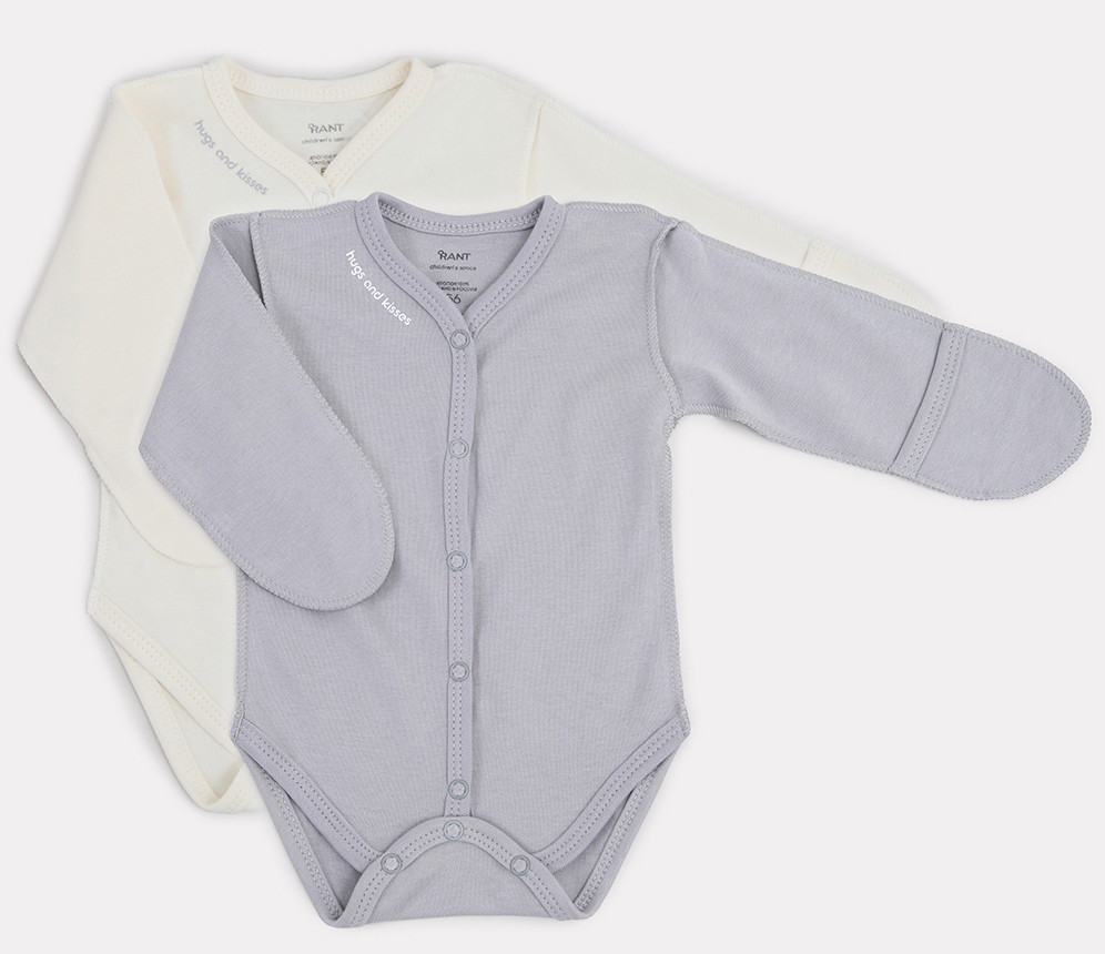 Боди Rant Hugs and Kisses с длинным рукавом 2 шт. 6772 Arctic grey 56