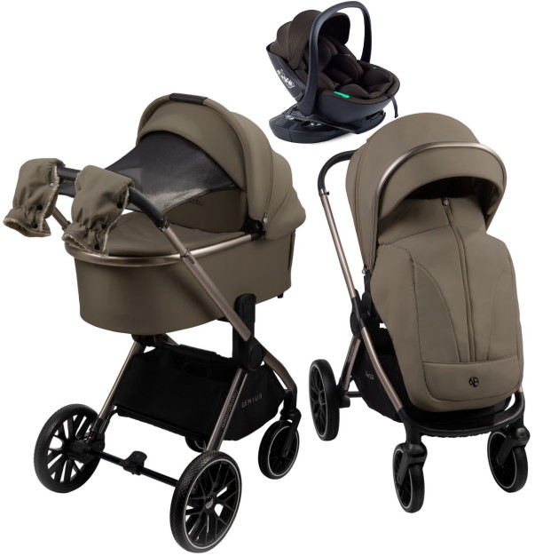 Детская коляска AmaroBaby Genius 4 в 1 с автокреслом Rant Miro Brown и базой коричневый