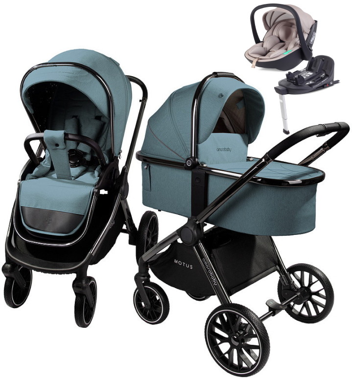 Детская коляска AmaroBaby Motus V2 4 в 1 с автокреслом Rant Miro Beige и базой бирюзовый