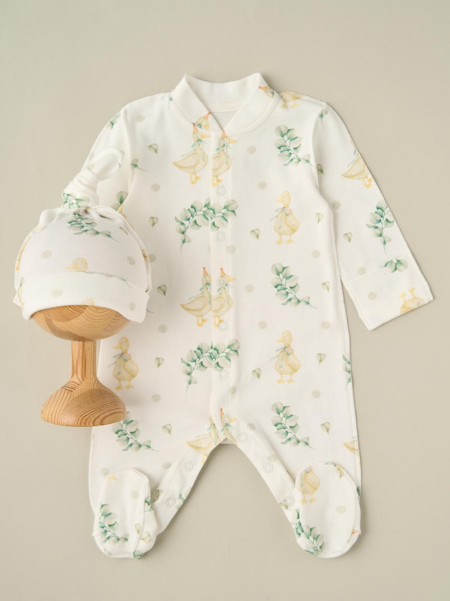 Комбинезон, шапочка-узелок Little Star Гуси с веточками 31833-2 (ЧЗ-мз) крем 56