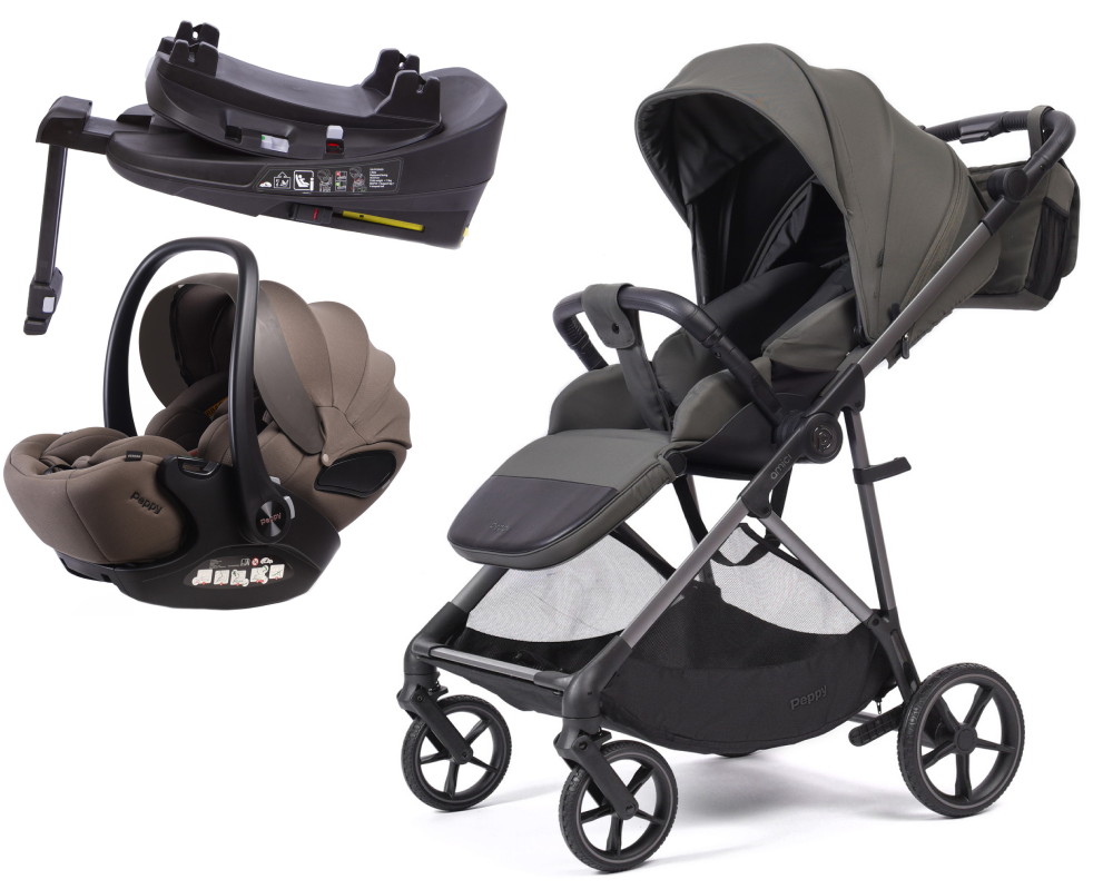Прогулочная коляска Peppy Amici с автокреслом Verona Brown и базой Antrazit рама Grey