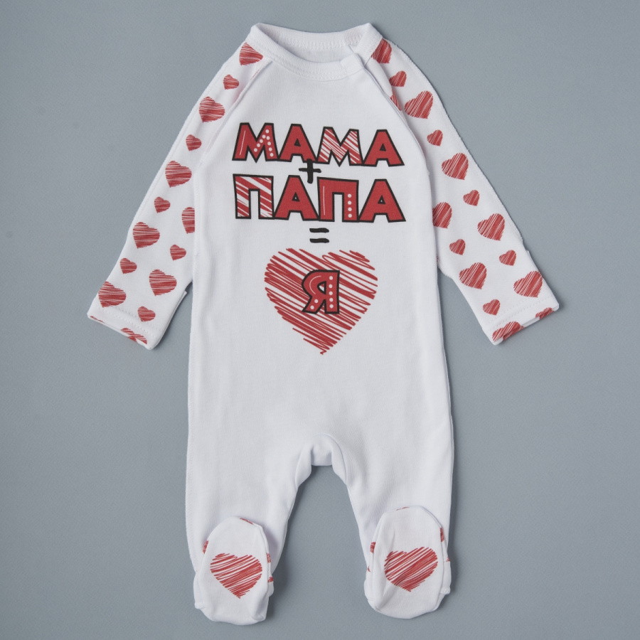 Комбинезон на кнопках интерлок Little Star мама+папа=я, белый 68