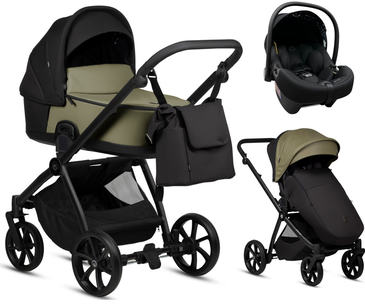 Детская коляска Tutis Mio 3 Plus Essential Кожа 3 в 1 с автокреслом Elo Lux EduSky Black 1502025 Olive