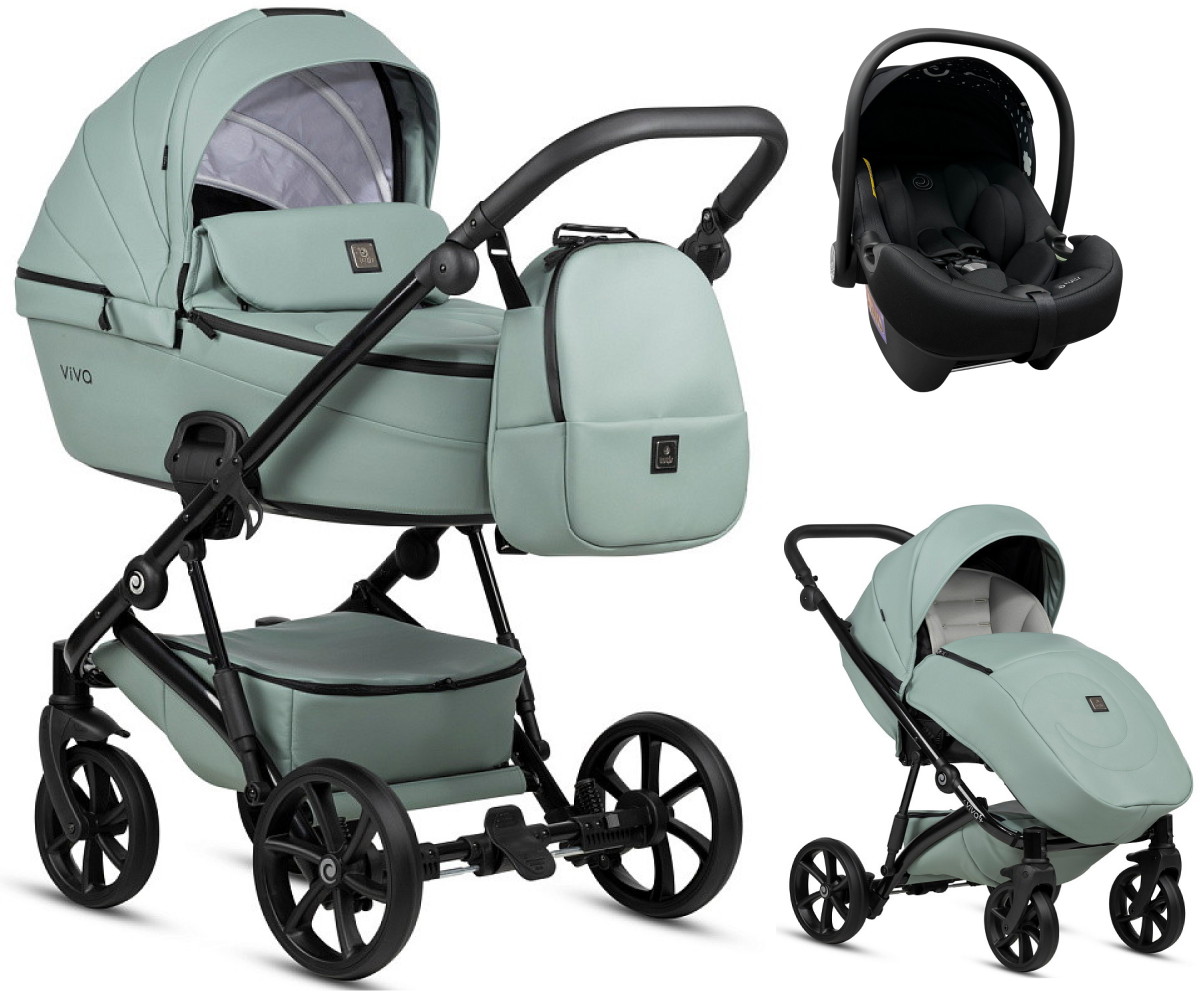 Детская коляска Tutis Viva 5 Plus Leather 2024 3 в 1 с автокреслом Elo Lux EduSky Black 1452045 Aquamarine