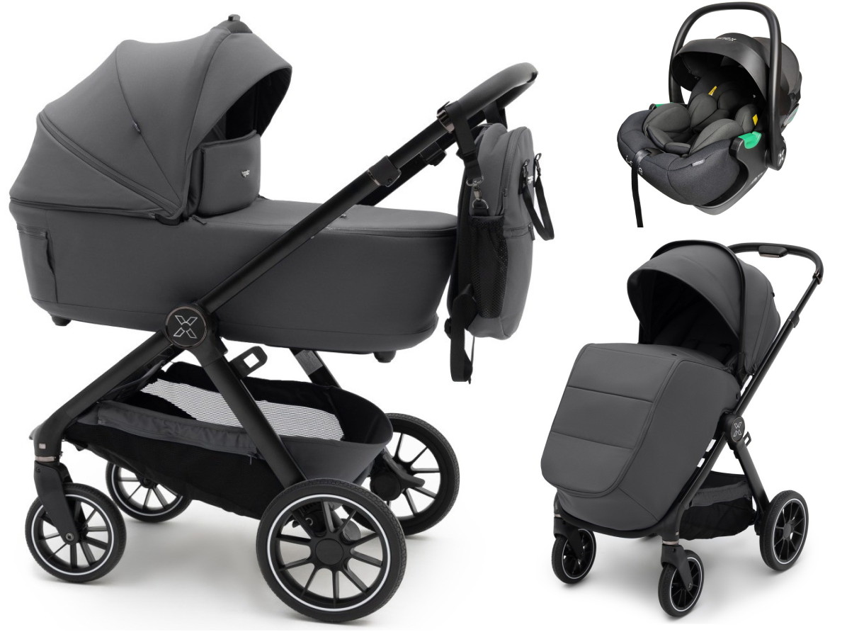 Коляска Agex Prima Pro 3 в 1 с автокреслом i-Safe Black Midnight Grey (Темно-серый)