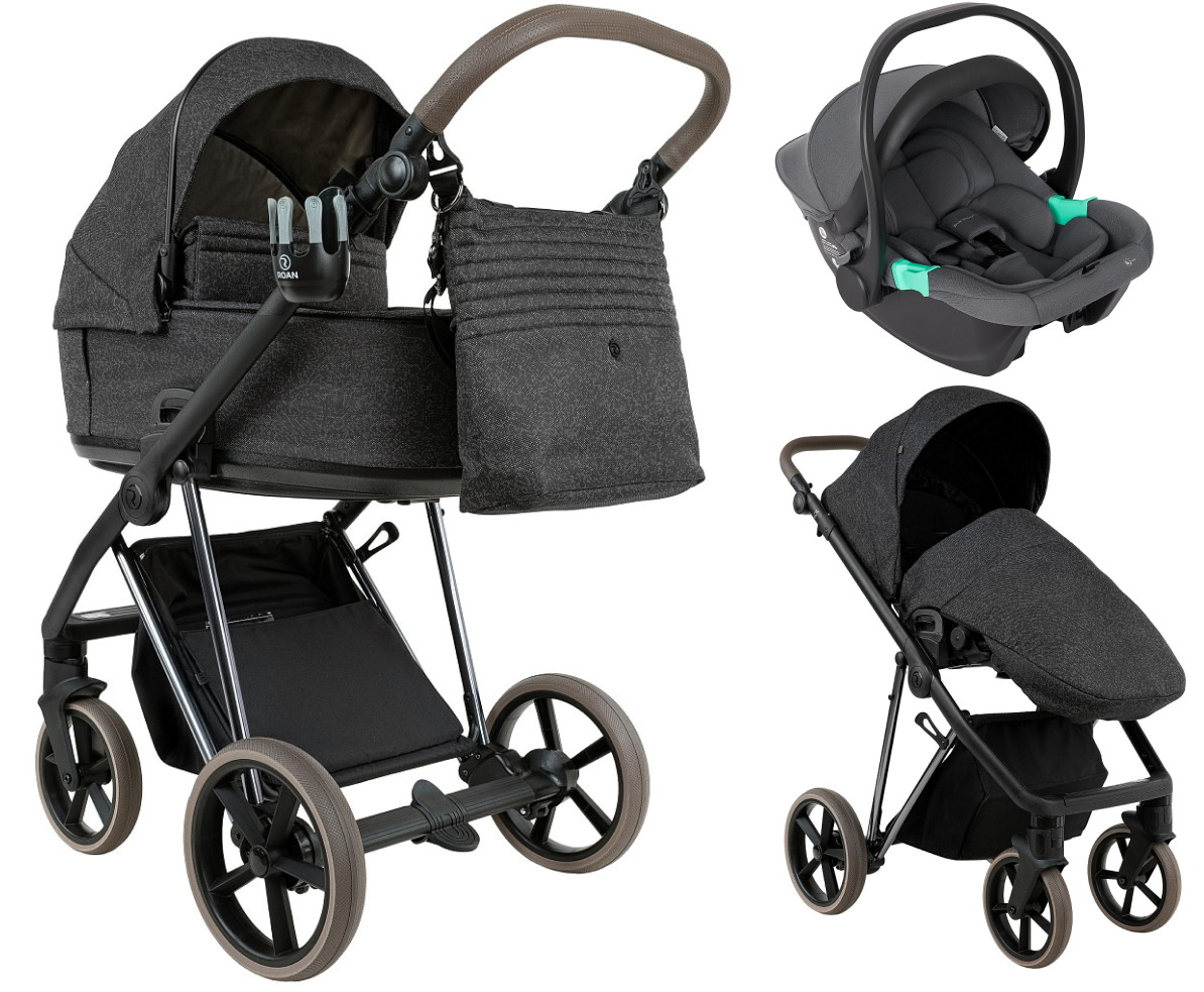 Детская коляска Roan Sol Vintage Luxury 2.0 3 в 1 с автокреслом Pituso Santiso Pro Graphite PIX/55/D Pixel/Dark/Nickel/руч.Cappuccino