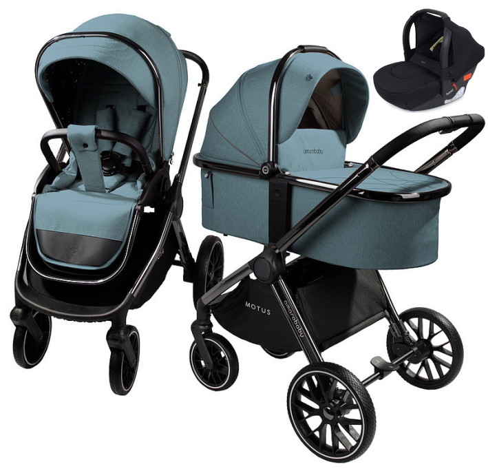 Детская коляска AmaroBaby Motus V2 3 в 1 с автокреслом Rant Cruise Black бирюзовый