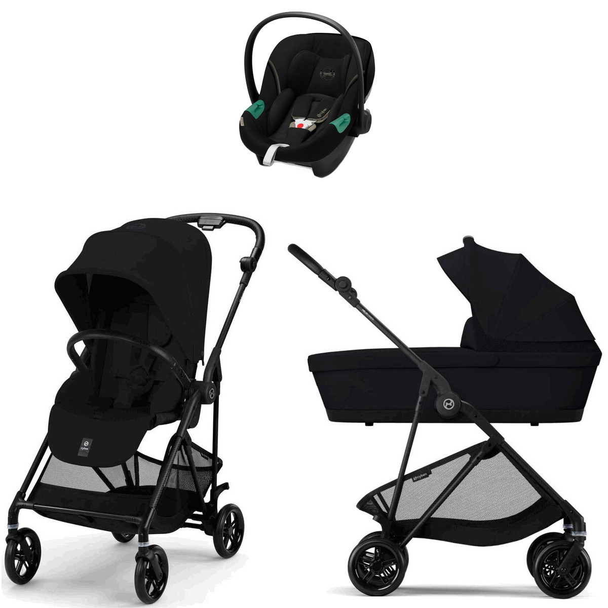 Коляска Cybex Melio Carbon Aton S2 i-Size Moon Black 3 в 1 Magic Black с дождевиками