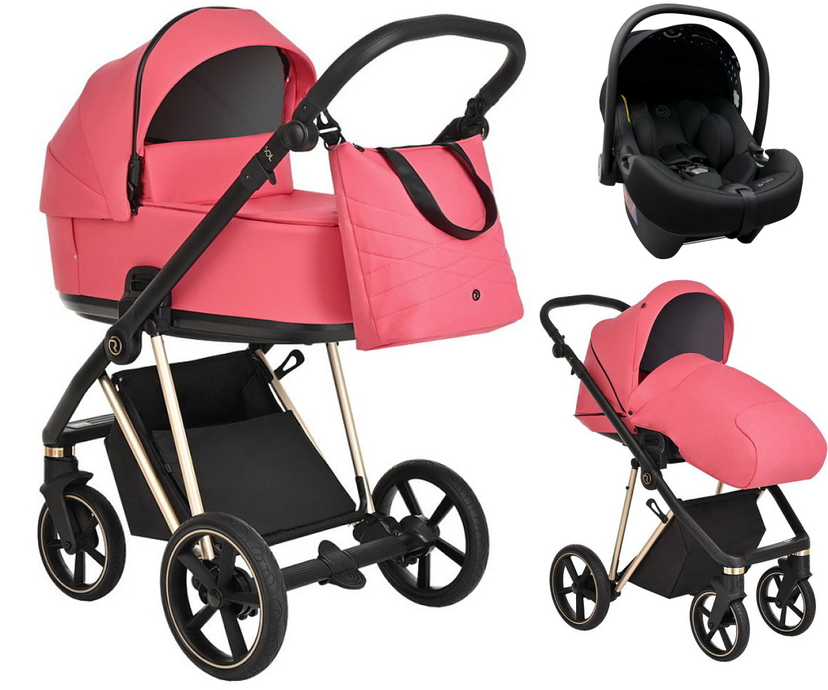 Детская коляска Roan Sol Luxury 3 в 1 с автокреслом Tutis Elo Lux EduSky Black RSL/4040 Viva Magenta/Gold