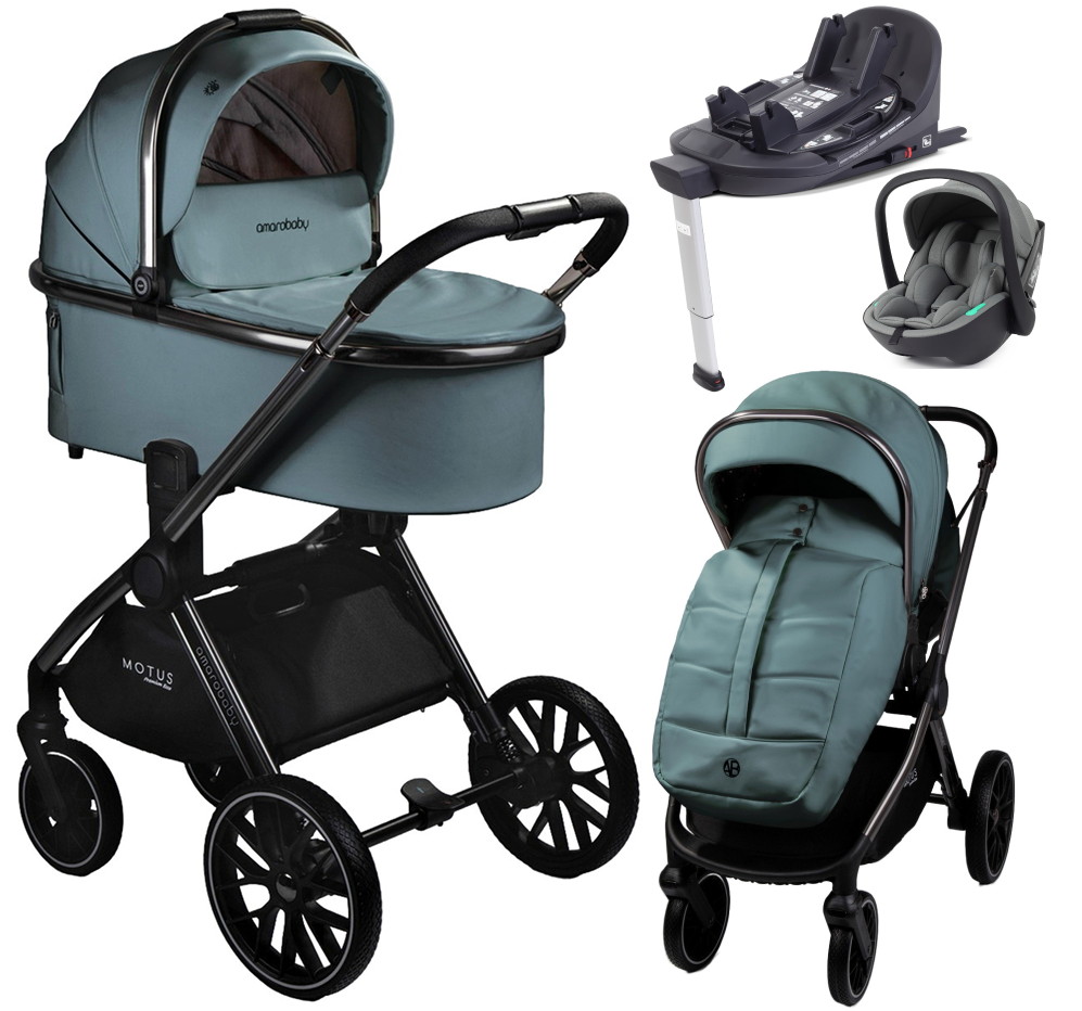 Детская коляска AmaroBaby Motus Premium Ecco 4 в 1 с автокреслом Rant Miro Olive и базой лагуна