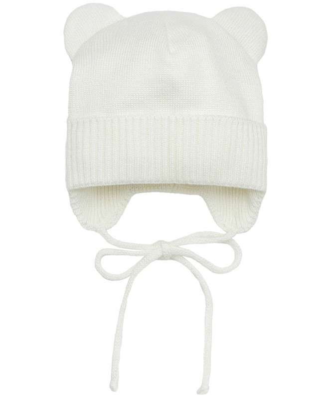 Шапка вязаная AmaroBaby Pure Love Bear Winter зимняя с утеплителем ЧЗ молочная 40