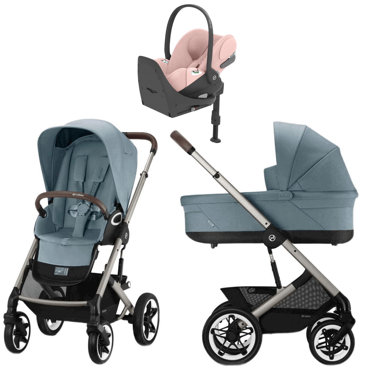 Коляска Cybex Talos S Lux TPE complete Cloud T Peach Pink Plus Base T 4 в 1 Stormy Blue с дождевиками