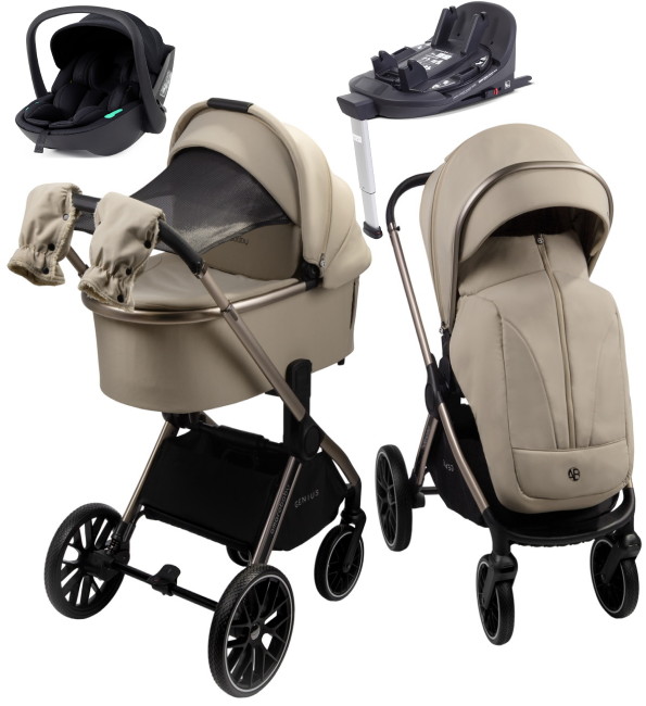 Детская коляска AmaroBaby Genius 4 в 1 с автокреслом Rant Miro Black и базой бежевый