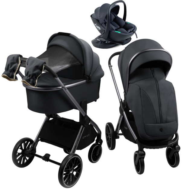 Детская коляска AmaroBaby Genius 4 в 1 с автокреслом Rant Miro Dark Grey и базой серый