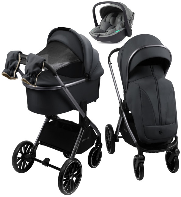 Детская коляска AmaroBaby Genius 3 в 1 с автокреслом Rant Miro Olive серый