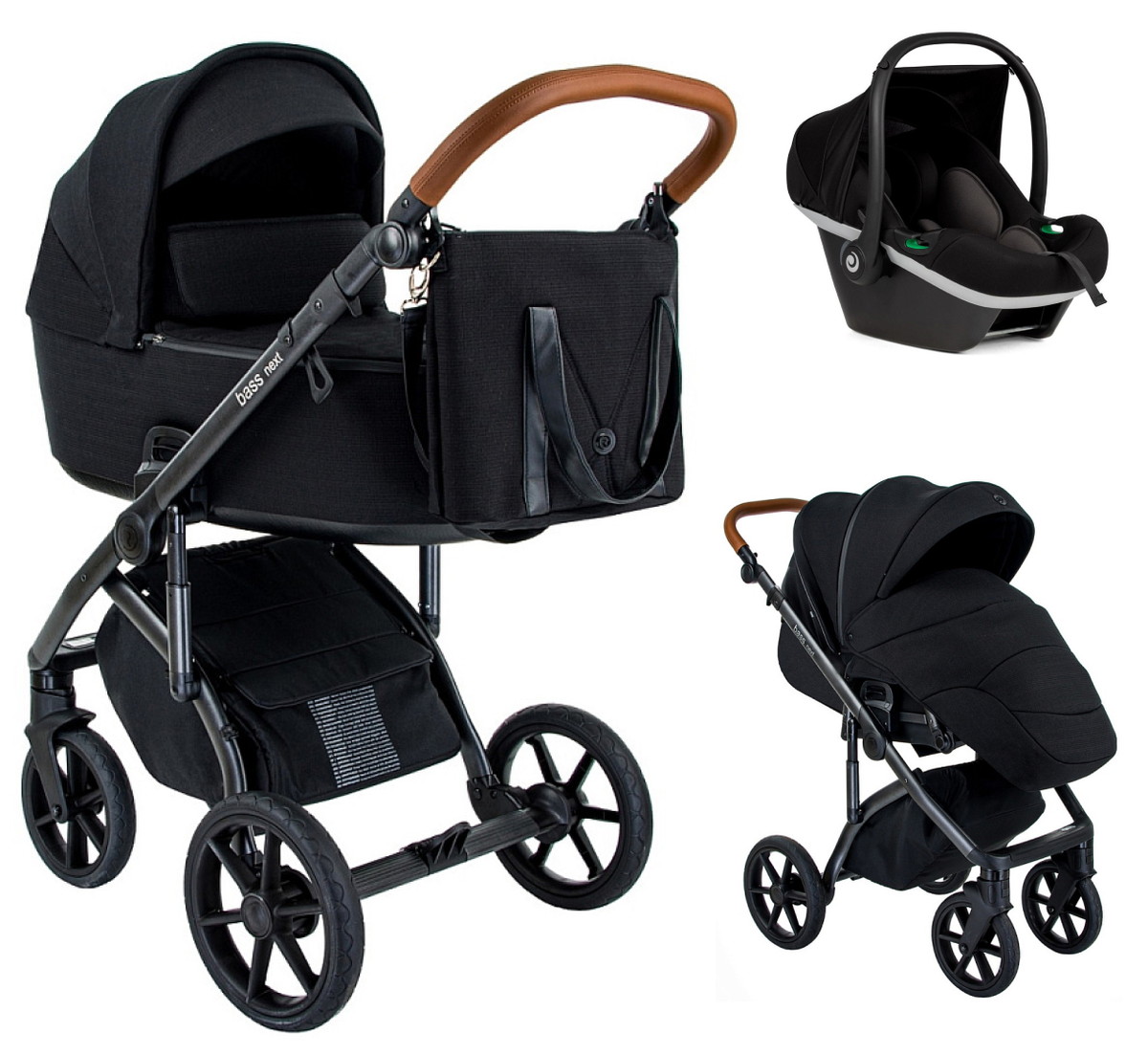 Детская коляска Roan Bass Next 3 в 1 с автокреслом Tutis Elo Black RN022/1 Black