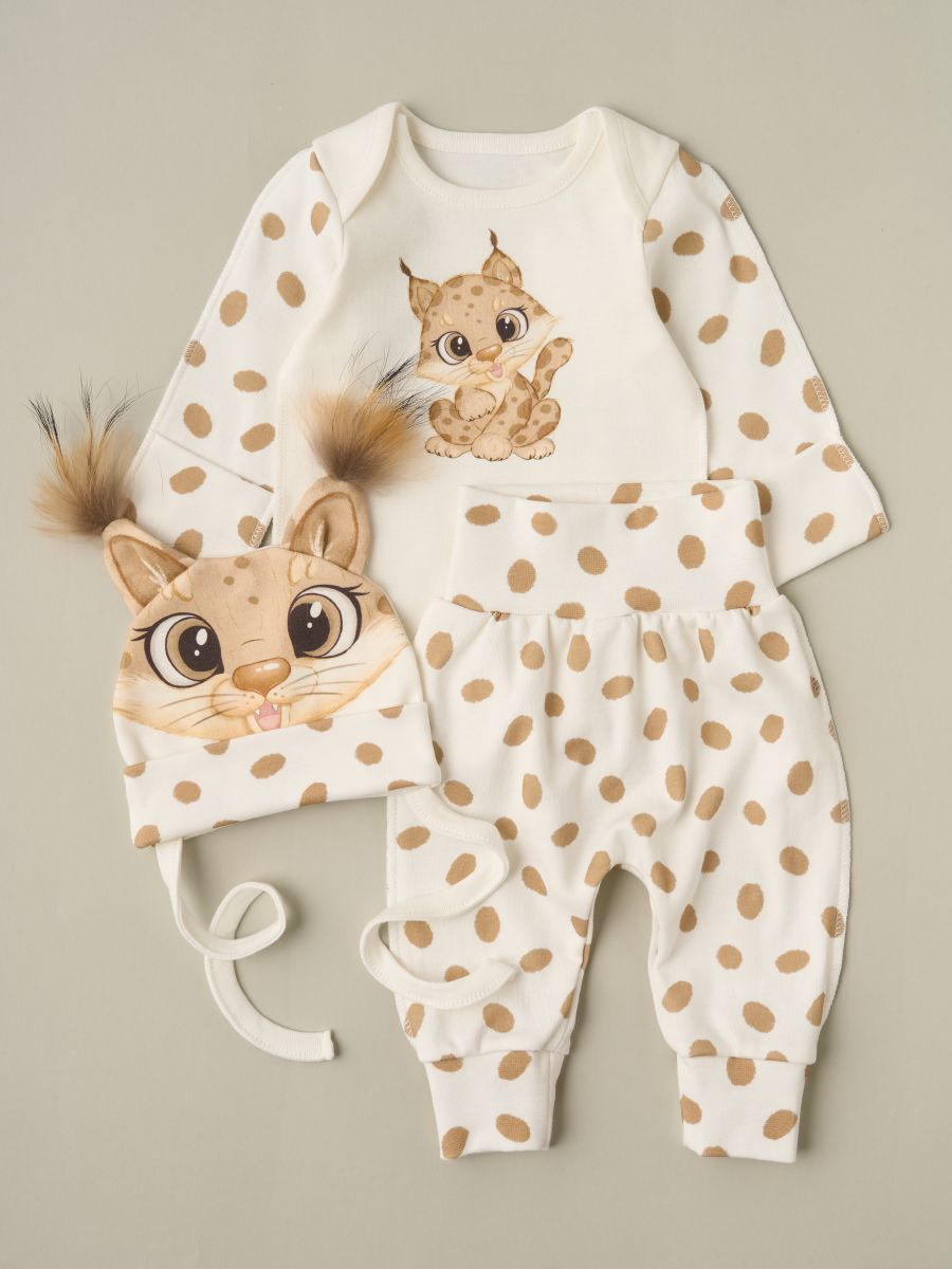 Боди, штанишки, шапочка Little Star Рысенок 728126 (ЧЗ-мз) крем 56