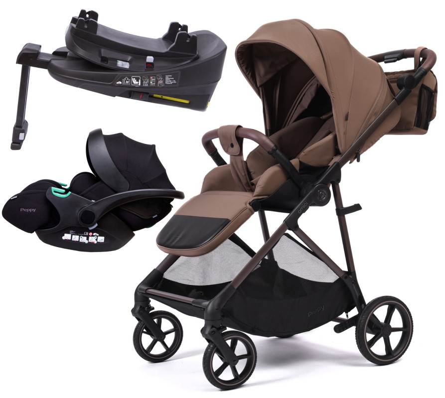 Прогулочная коляска Peppy Amici с автокреслом Verona Black и базой Mocca рама Mocca