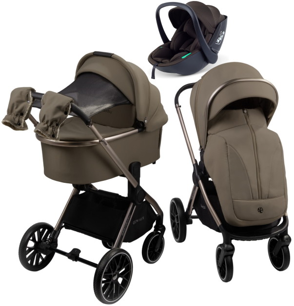 Детская коляска AmaroBaby Genius 3 в 1 с автокреслом Rant Miro Brown коричневый