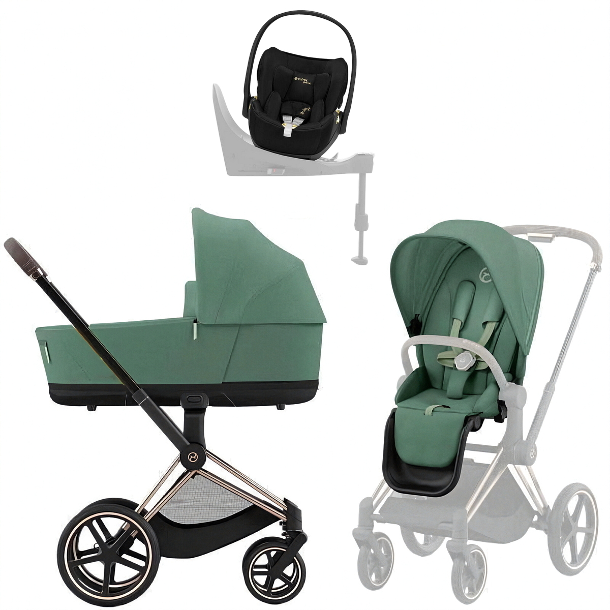 Коляска Cybex Priam IV Rosegold complete Cloud T Jeremy Scott Wings Base T 4 в 1 Leaf Green
