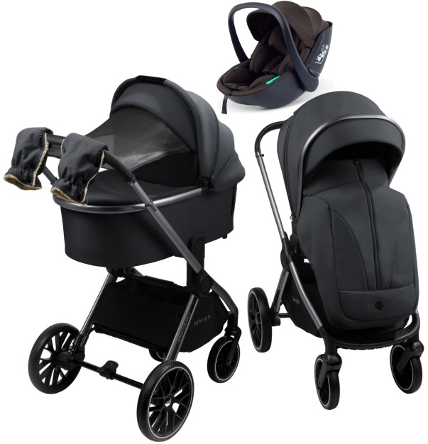 Детская коляска AmaroBaby Genius 3 в 1 с автокреслом Rant Miro Brown серый