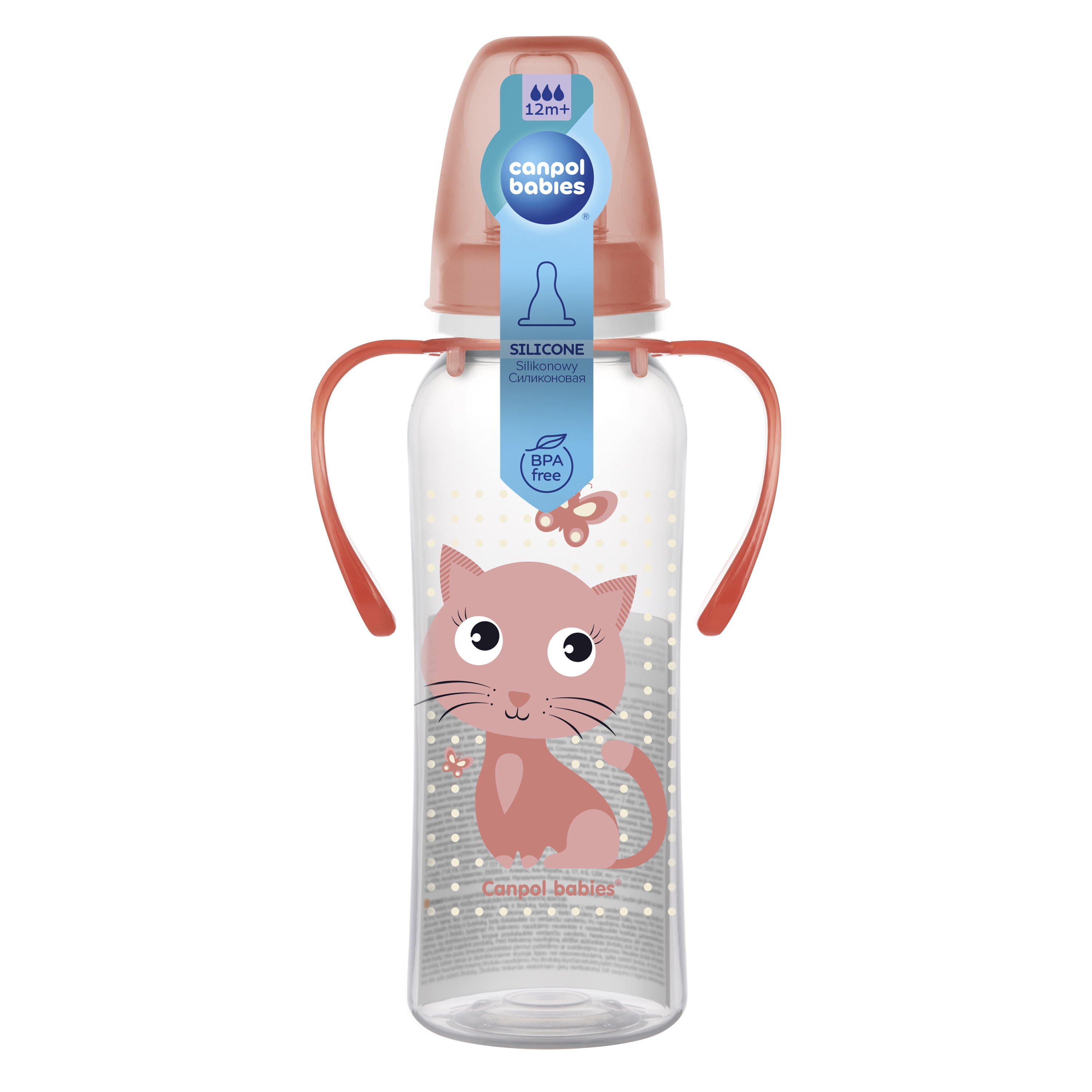 Бутылочка тритановая Canpol Babies Cute animals с ручками 240 мл. 11/845 розовый зайчик