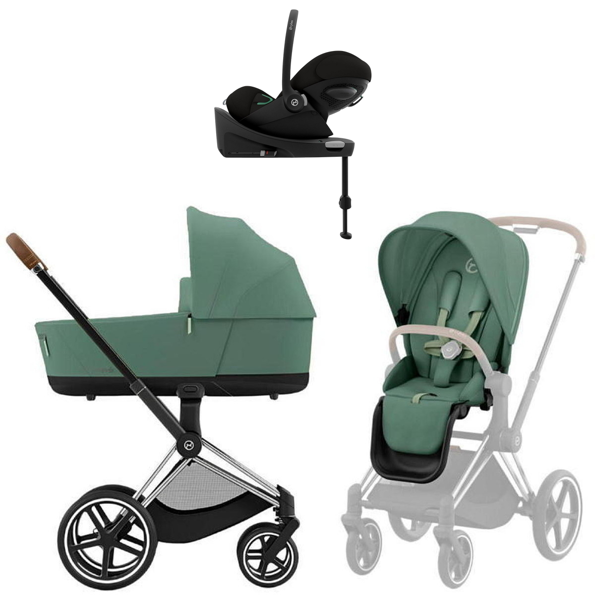 Коляска Cybex Priam IV Chrome Brown complete Cloud G3 Magic Black Base G3 4 в 1 Leaf Green