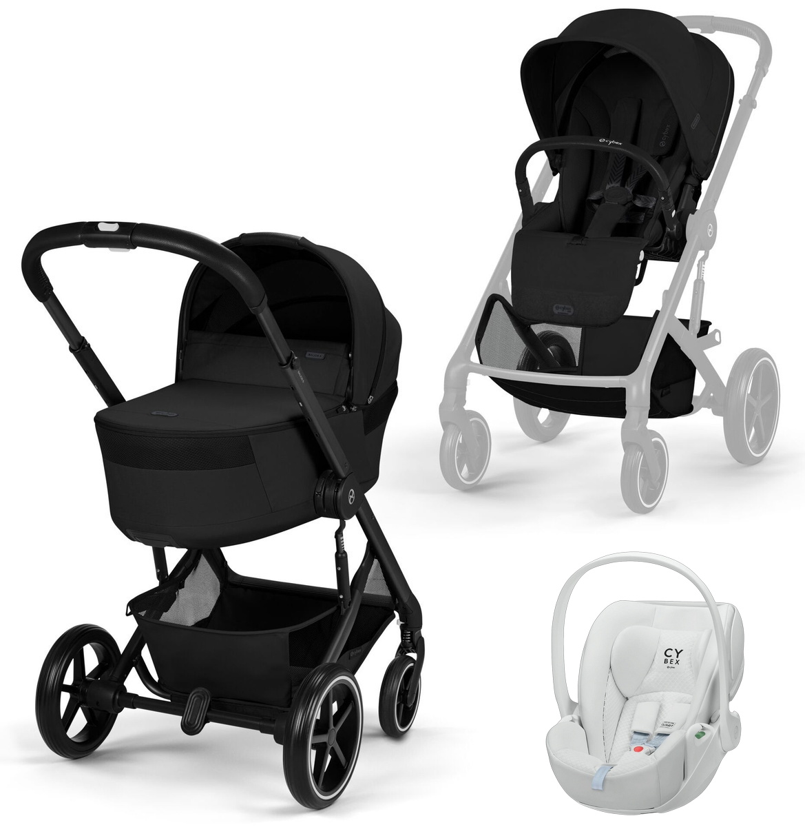 Коляска Cybex Balios S Lux Fold Cot BLK Cloud T Urban Mobility White 3 в 1 Moon Black с дождевиками